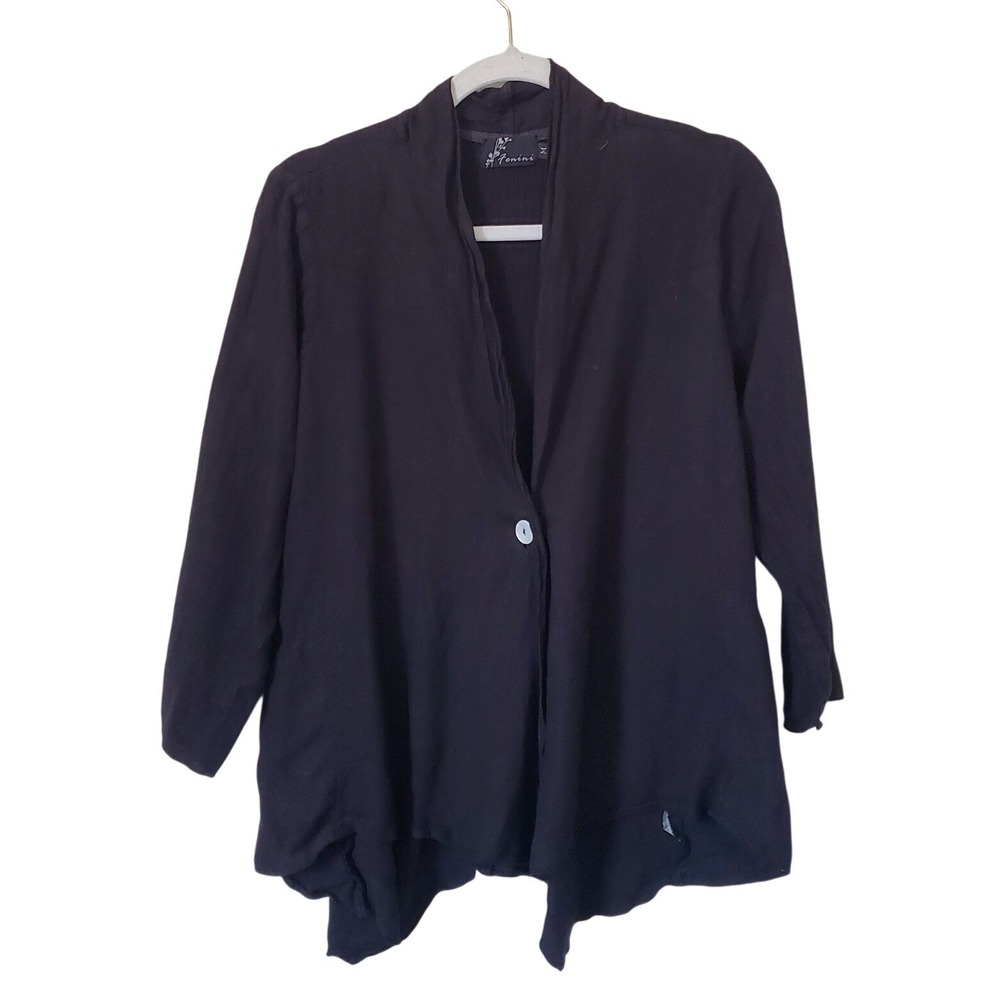 Fenini Black Cotton Linen‎ Top Draped Asymmetrical Hem M Lagenlook Art To Wear
